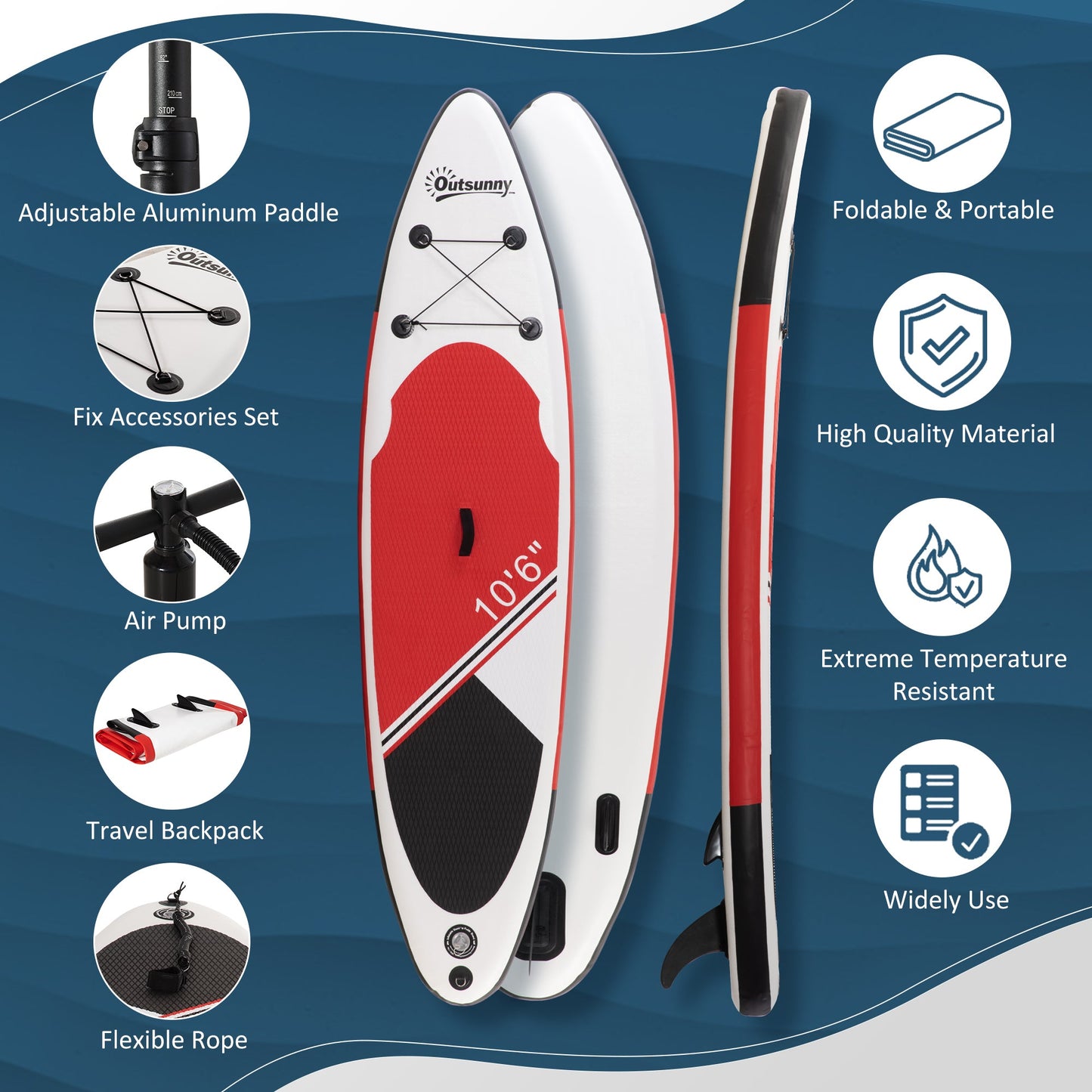 Inflatable Paddle Stand Up Board, Non-Slip Deck Board w/ Aluminium Paddle, ISUP Accessories, Carry Bag, 305L x 76W x 15Hcm - White-3
