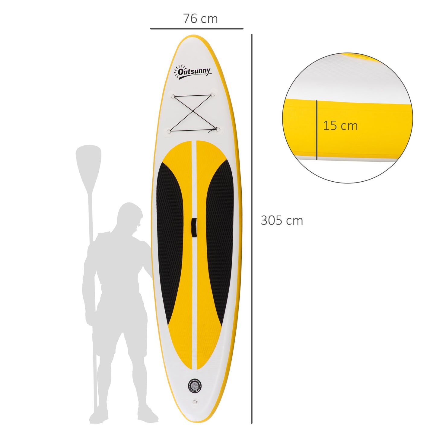 Inflatable Paddle Stand Up Board, 1.65-2.15M Adjustable Aluminium Paddle Non-Slip Deck Board w/ ISUP Accessories, 305L x 76W x 15H cm, White-2