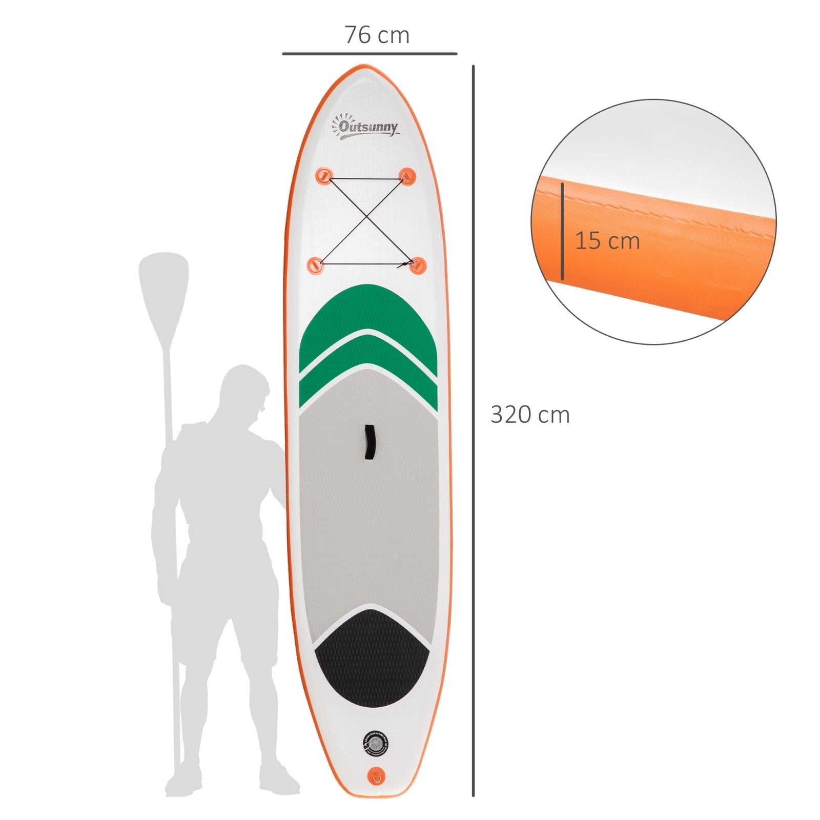 10'6" x 30" x 6" Inflatable Non-Slip Paddle Stand Up Board w/ Adjustable Aluminium Paddle, ISUP Accessories, 320L x 76W x 15H cm - White-2