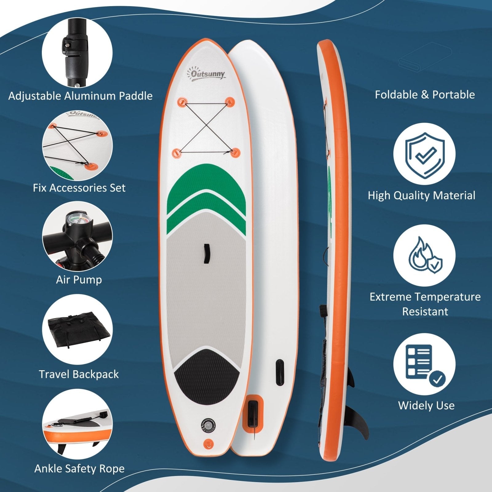 10'6" x 30" x 6" Inflatable Non-Slip Paddle Stand Up Board w/ Adjustable Aluminium Paddle, ISUP Accessories, 320L x 76W x 15H cm - White-3