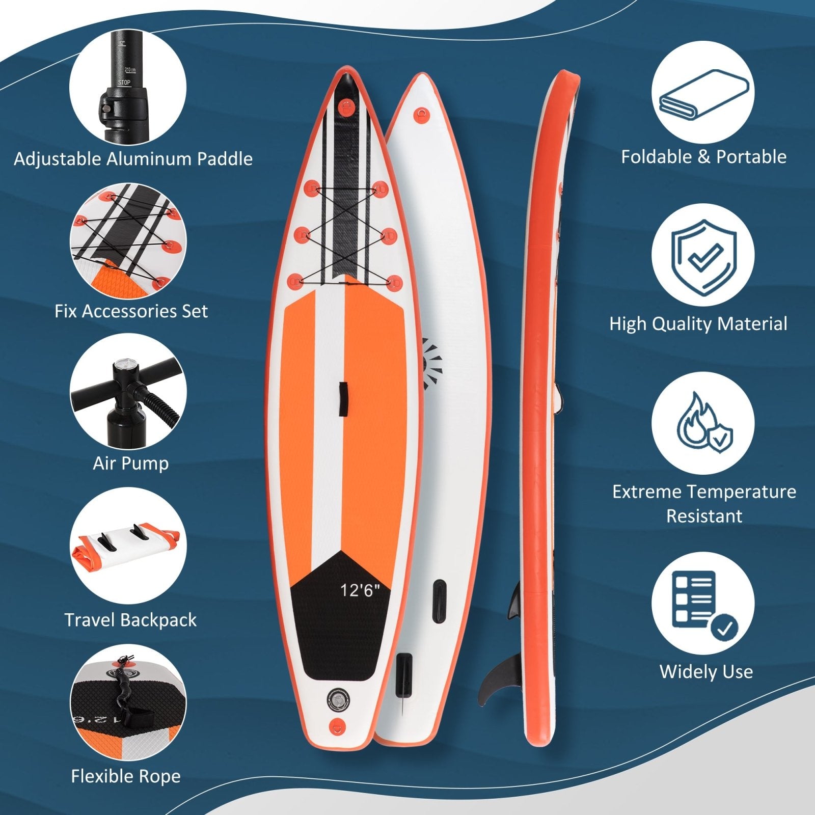 10'6" x 30" x 6" Inflatable Paddle Stand Up Board, Adjustable Aluminium Paddle, Non-Slip Deck Board w/ISUP Accessories, 320Lx76Wx15Hcm, White-3