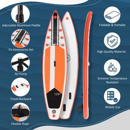 10'6" x 30" x 6" Inflatable Paddle Stand Up Board, Adjustable Aluminium Paddle, Non-Slip Deck Board w/ISUP Accessories, 320Lx76Wx15Hcm, White-3