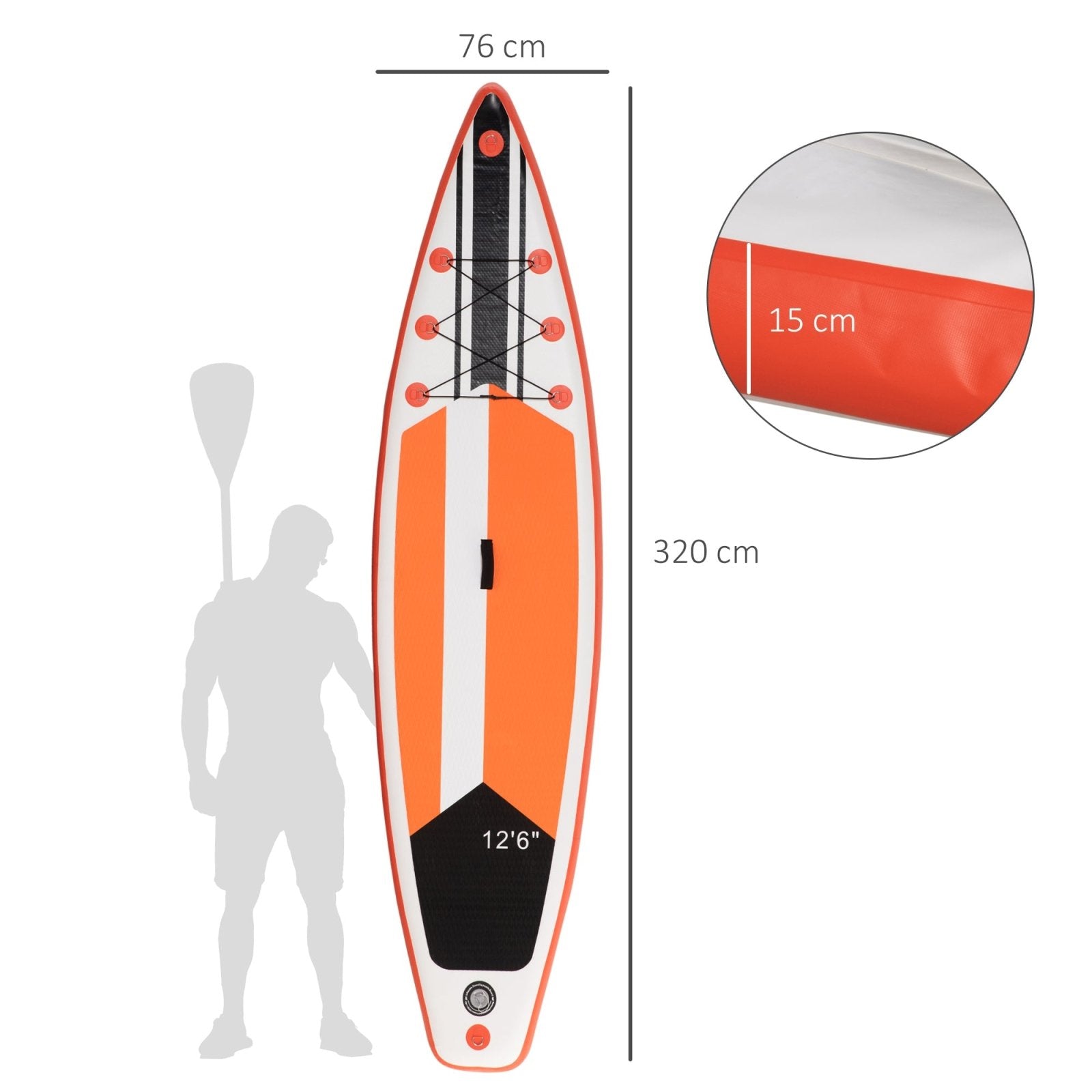10'6" x 30" x 6" Inflatable Paddle Stand Up Board, Adjustable Aluminium Paddle, Non-Slip Deck Board w/ISUP Accessories, 320Lx76Wx15Hcm, White-2